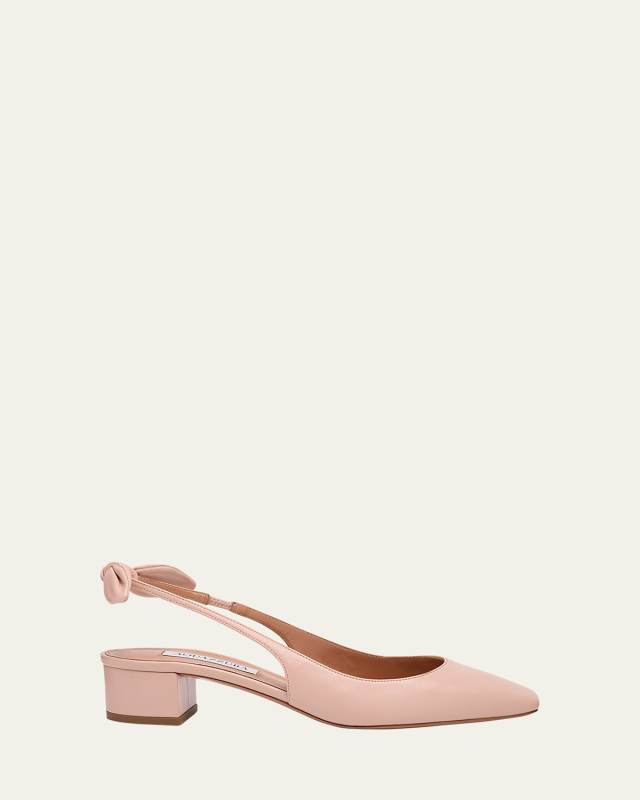 Leather Knotted Slingback Ballerina Pumps